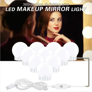 LED make-up Zrkadlo Svetlo Plynulou Stmievateľné USB Zrkadlo na líčenie Jas Nastaviteľný Hollywood Štýl, Kozmetické Zrkadlo, Osvetlenie, Svetelné zdroje