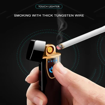 LED obojstranný Volfrámu Cigaretový Zapaľovač USB Zapaľovač Elektrické Dotykový Snímač Prenosné Plnenie Vetru Zapaľovače Pre Mužov