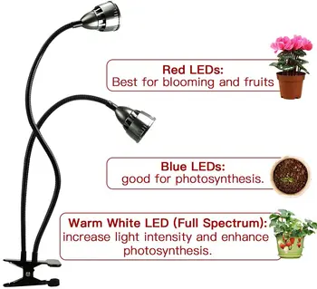 LED Rásť Svetlo pre Izbové Rastliny,Plné Spektrum Dual Head Stôl Klip Rastlín Svetlo pre Sadeníc Kvitne Nastaviteľné Gooseneck a Času
