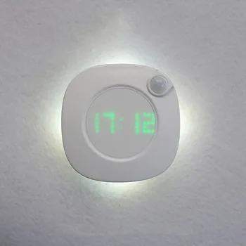 LED Senzor Pohybu, Nočné Svetlo Digitálne Zobrazenie Času na displeji Hodiny, Spálne, Kúpeľňa Lampa
