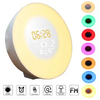 LED Svetlo Digitálny Budík Prebudiť Svetla, Alarm, USB Rozhranie, Digitálne Hodiny, FM rádio, Zvuky, Funkcie 7 Farby Svetla