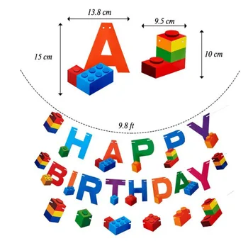 Lego Bloky Happy Birthday Banner Chlapci Baby Sprcha Narodeninovej Party Dodávky Papiera Visia Vlajky Party Dekorácie