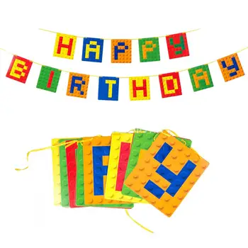 Lego Bloky Happy Birthday Banner Chlapci Baby Sprcha Narodeninovej Party Dodávky Papiera Visia Vlajky Party Dekorácie