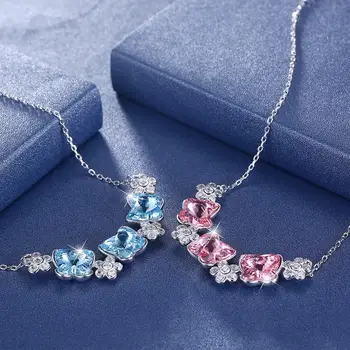 LEKANI 925 Sterling Silver Drop Módny Náhrdelník Elegantné Motýľ Crystal Kvet, Zirkón Náhrdelník Strany Jemné Šperky Trend 2020