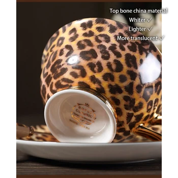 Leopard Tlač Kosti Čína Kávový Set Luxusného Porcelánu Čaj Nastaviť Hrniec Pohár Keramický Hrnček Cukru V Miske Creamer Kanvica Drinkware Coffeeware