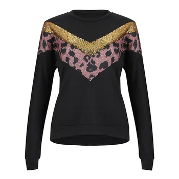 Leopard Tlač Mikina Ženy Jeseň Top Ladies Fashion sequin Mikiny s Dlhým Rukávom Voľné Hoody Dámy Streetwear