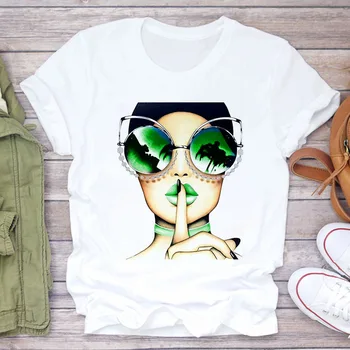 Letné Harajuku Ženy oblečenie módne okuliare krásy tlač T-shirt bežné Streetwear T shirt útulný krátkym rukávom biele Tričko