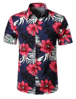 Letné mužov bežné tričko 3D vytlačené Havajské tropical beach fashion-krátke rukávy klope pohodlné, vysoko kvalitné tričko tričko