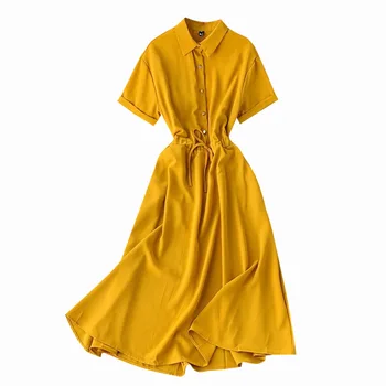 Letné Vintage Šaty Nové 2020 Módne Ženy, Tenký, Krátky Rukáv Singel svojim A-riadok Bežné Šaty Vestidos Mujer Ženský Župan