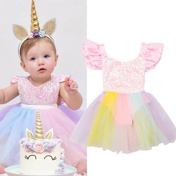 Letné Šaty Dieťa Dievča Remienky Oka Princezná Strany Novorodenca Sequin Detské Oblečenie Dievčatá Jumpsuit Deti Baby Dúha Unicorn Oblečenie
