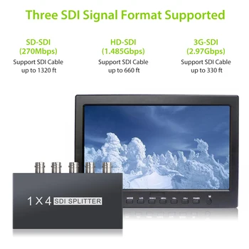 LiNKFOR 1x4 Splitter Pre SD-SDI HD-SDI 3G-SDI Repeater Extender 1 Vstup a 4 výstupy 1080P 60HZ Štiepačky 1x4 S sieťový Adaptér