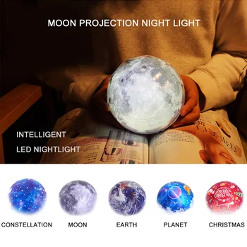 Linson LED Star Projektor Nočné Svetlá Pre Otáčanie Zeme a Mesiaca na Čítanie Ako Deti, Darčeky Pre Deti Miestnosti Dekorácie