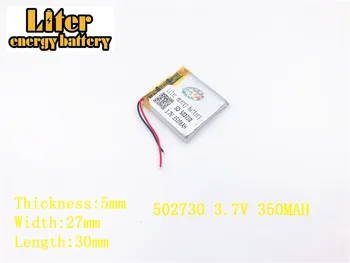 Liter energie batéria 3,7 V 350mAh 502730 plug Lithium Polymer Li-Po Nabíjateľná Batéria Pre MP3 MP4 MP5 Lítium-polymérová batéria