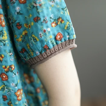 Literatúra a umenie RETRO nové tvaru krátky rukáv T-shirt dámske letné voľné Kvetinový top Bavlna
