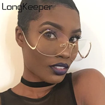LongKeeper Nadrozmerná Slnečné okuliare Značky Dizajnér Ženy Veľké Veľkosti Žena Jasný Objektív okuliare, Transparentné Gradient bez obrúčok slnečné Okuliare