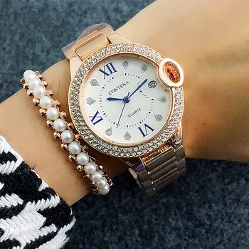 Luxury Diamond Business Šaty náramkové hodinky CONTENA Elegantné Dámske Hodinky Quartz Crystal Fashion Dial Ženy Sledovať Ceasuri horloges