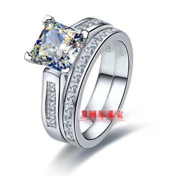Luxusné 1.5 Carat Princezná Rez Najlepšiu Kvalitu Sona Syntetické Gem Zásnubný Prsteň Pre Ženy,925 Sterling Silve snubný prsteň