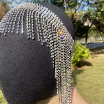 Luxusné Drahokamu Dlhý Strapec Hlavu Chian Šperky Headpiece pre Ženy Strany Darček Bling Crystal Čelenka na Vlasy Chians Príslušenstvo