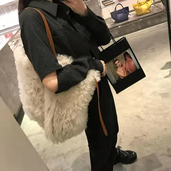 Luxusné hot ženy kožušiny veľké rozmery kabelky bežné nákupné tašky kovový remienok cestovné Messenger tašky cez Rameno, zimné tašky Rodina