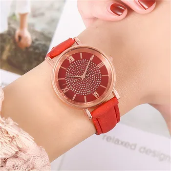 Luxusné lady sledujte Romantickú oblohe sledovať Crystal kožené hodinky Quartz Hodinky Nerezová Oceľ Ciferník Bežné Bracele Sledovať zegarek 2020