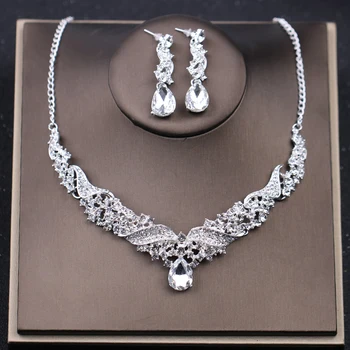 Luxusné Svadobné Šperky Sady Šumivé Crystal Anjel Krídla Waterdrop Náhrdelníky Náušnice, Sety Ženy Módne Svadobné Svadobné Príslušenstvo