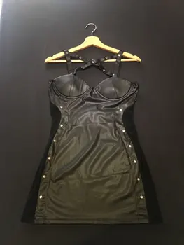 M-XXXL Čierna Sexy PU Kožené Šaty Plus Veľkosť Šaty Bodycon Dámske Punk Rock Sexy Mini Šaty Klubu Nosiť Oblečenie