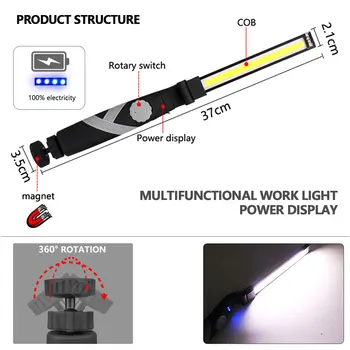 Magnetické Pracovné Svetlo COB LED Pracovné Lampy USB Nabíjateľná Baterka Flexibilné Lampa Kontrolné Svetlo Núdzového Rotačné Horák