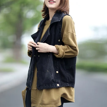 Max LuLu 2020 Jeseň Luxusné Coats Kórejský Dizajnér Dámy Vintage Oblečenie Dámske Vytlačené Denim Viest, Čierna Vesta Bez Rukávov
