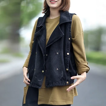 Max LuLu 2020 Jeseň Luxusné Coats Kórejský Dizajnér Dámy Vintage Oblečenie Dámske Vytlačené Denim Viest, Čierna Vesta Bez Rukávov