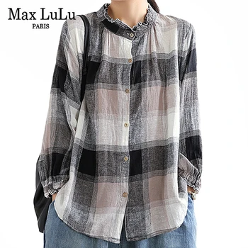 Max LuLu 2020 Nové Jeseň Čínsky Módne Oblečenie Pre Dámy Bielizeň Topy Dámske Ležérne Vintage Kockované Košele Vytlačené Blúzky Plus Veľkosť