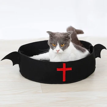 Mačka Posteľ Halloween Black Bat Dizajn Kolo Kat Posteľ Novinka Mačka Hniezdo