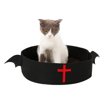 Mačka Posteľ Halloween Black Bat Dizajn Kolo Kat Posteľ Novinka Mačka Hniezdo