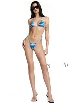 Melphieer Nové Bikiny 2021 Plavky Tri-dielna Sada Modrý Prúžok Tlače Sexy Dizajnér dámske Plavky, Oblečenie plážové oblečenie Oblečenie