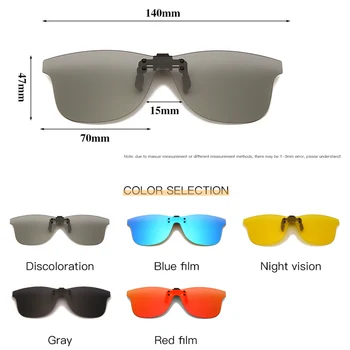 Mens Polarizované Klip na Okuliare Muži Ženy Námestie Slnečné Okuliare UV400 Klip Krátkozrakosť Okuliare Nočné Jazdy Okuliare Modrá Červená Sivá