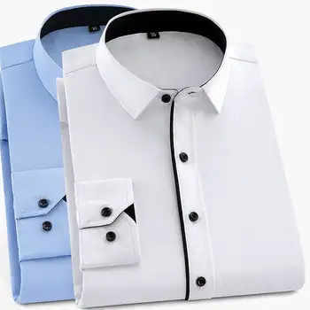 MFERLIER jeseň dlhý rukáv mužov, šaty, košele 7XL 8XL 9XL väčšie veľkosti podniku veľké 10XL 14XL smart casual muž, 48 biela modré tričko