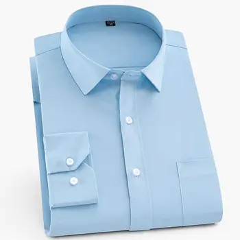 MFERLIER jeseň dlhý rukáv mužov, šaty, košele 7XL 8XL 9XL väčšie veľkosti podniku veľké 10XL 14XL smart casual muž, 48 biela modré tričko