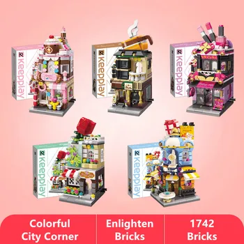 Mini Tehly Ulice Mesta Kvet make-up Shop Model 3D Architektúry, Vzdelávacie Deti Hračky Kompatibilné Obchod Bloky