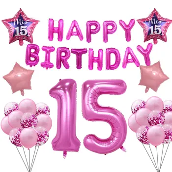 Mis Dule mojich Pätnásť 15. rokov narodeninovej party balóny číslo 15 baloon španielske Dievča, ružová happy birthday list baloon