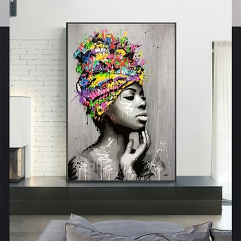 Moderné Abstraktné Graffiti Africké Dievča, Plagáty a Vytlačí Plátne, Obrazy na Stenu Umenie Fotografie pre Obývacia Izba Dekor (Bez Rámu)