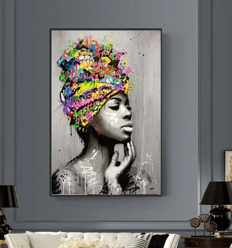 Moderné Abstraktné Graffiti Africké Dievča, Plagáty a Vytlačí Plátne, Obrazy na Stenu Umenie Fotografie pre Obývacia Izba Dekor (Bez Rámu)