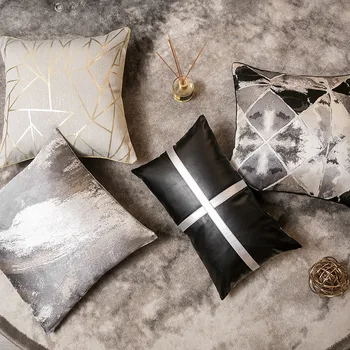 Moderné luxusné čierna sivá strieborná vankúš vankúš žakárové geometrické pás obliečka na vankúš sofa bedrových vankúš