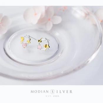 Modian Rastlina, Kvet Stud Náušnice pre Ženy 925 Sterling Silver Módne Opal Ucho Kolíky Šperky s zátkové chrániče sluchu 2020 Šperky