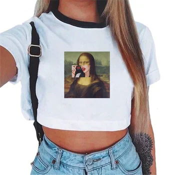 Mona Lisa Plodín Top Tričko Ženy Zábavné Módne Karikatúra Tlače T-shirt Harajuku Vtip Tee Topy Lete Sexy Tričko Estetické Oblečenie