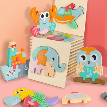 Montessori 3D Drevené Puzzle, Hračky pre deti Vzdelávacie Hračky Hrá Poznanie Cartoon Pochopiť Inteligenciou Puzzle Pre Deti na Drevené Hračky