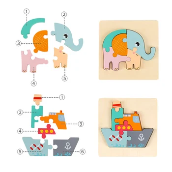 Montessori 3D Drevené Puzzle, Hračky pre deti Vzdelávacie Hračky Hrá Poznanie Cartoon Pochopiť Inteligenciou Puzzle Pre Deti na Drevené Hračky