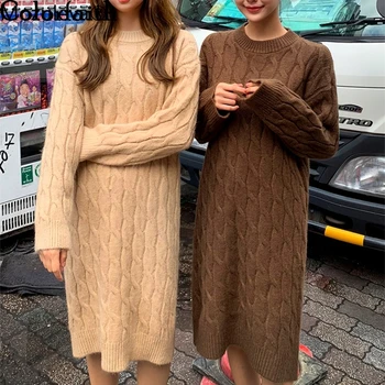 Mozuleva Nové 2020 Jeseň Zima Ženy Pletené Svetre Kórejský Štýl, Módne Nadrozmerná Teplé Elegantná Dáma Midi Šaty