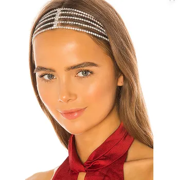 Multi-Layer Crystal Svadobné Hairband Pokrývky Hlavy Reťazca Šperky pre Ženy Bling Drahokamu Elastické hlavový most Vlasy Príslušenstvo