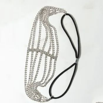 Multi-Layer Crystal Svadobné Hairband Pokrývky Hlavy Reťazca Šperky pre Ženy Bling Drahokamu Elastické hlavový most Vlasy Príslušenstvo
