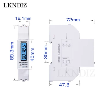 Multifunkčné DIN lištu Digitálny Voltmeter Ammeter Wattmeter LCD Podsvietenie Displeja KWH Merač AC 230V 5-100A RS485 Modbus Výstup