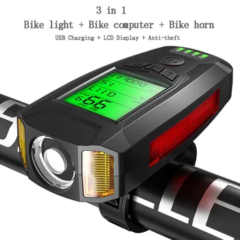 Multifunkčné USB Požičovňa Baterka s 5 LED Požičovňa Počítač/Horn Bicykel Predné Svetlo Nepremokavé Svetlometu počítadlo kilometrov na Bicykli Príslušenstvo